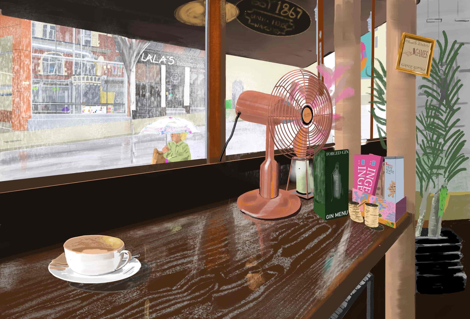 Painting of Wakefield with coffee and rain - Yorkshire Art