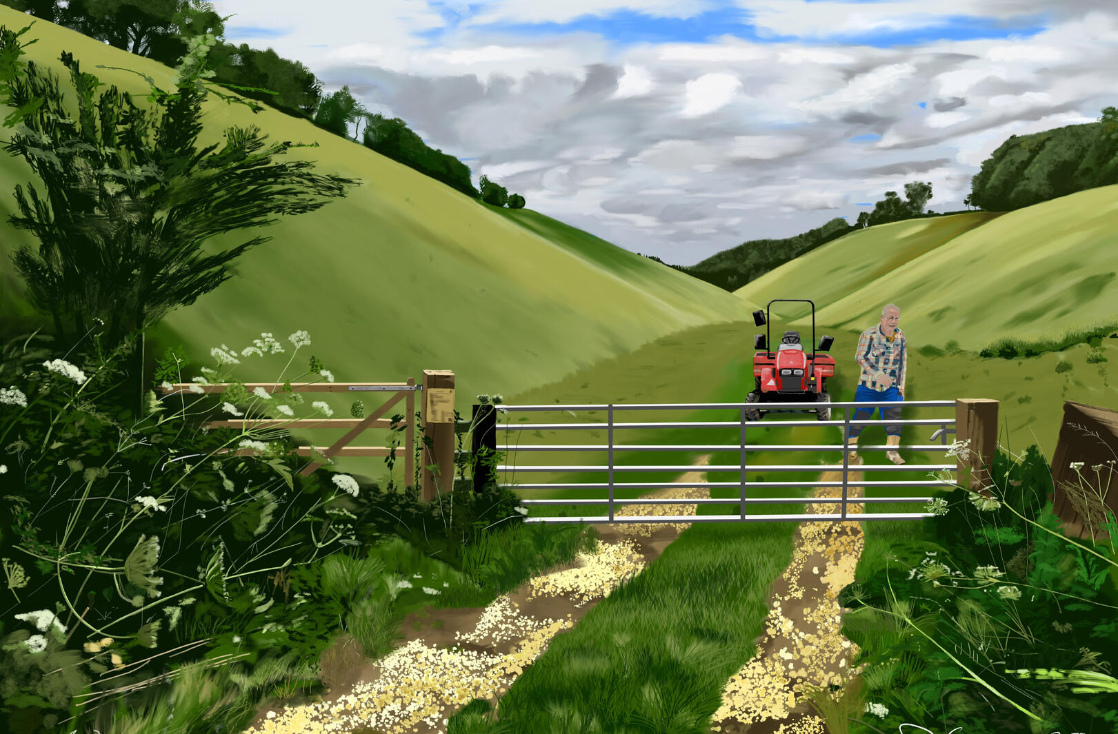 Yorkshire Art featuring farmer in East Yorkshire and typical Yorkshire Wolds landscape