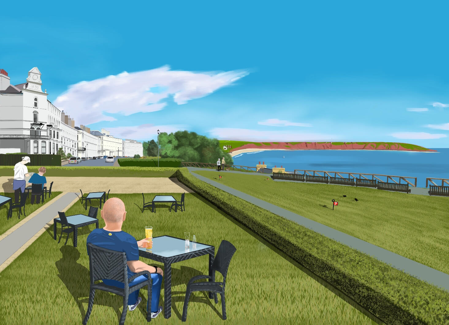 FILEY Take in the view. The wonderful terraces of this unspoilt town and the rugged Brigg all on view. Commission - not for sale.