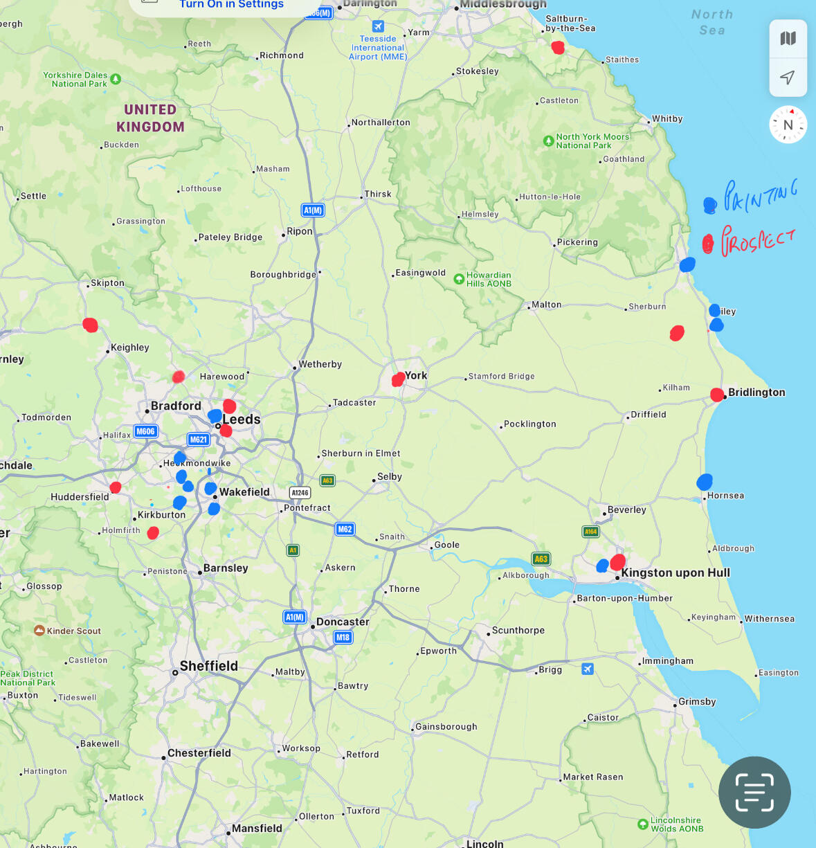 Coverage map of Yorkshire cos
