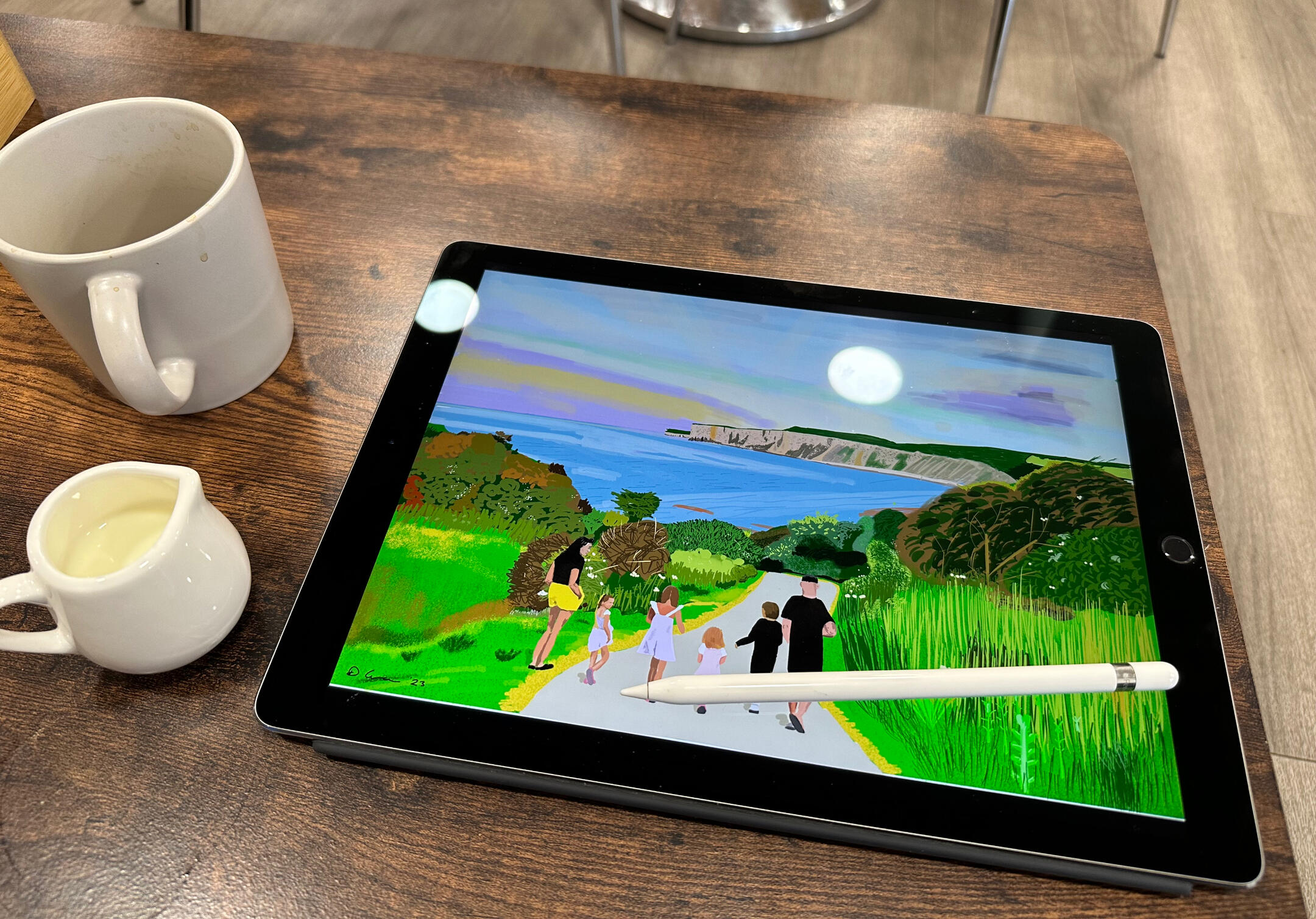 Painting in the studio Artist Daragh Corcoran painting on iPad - Yorkshire Art